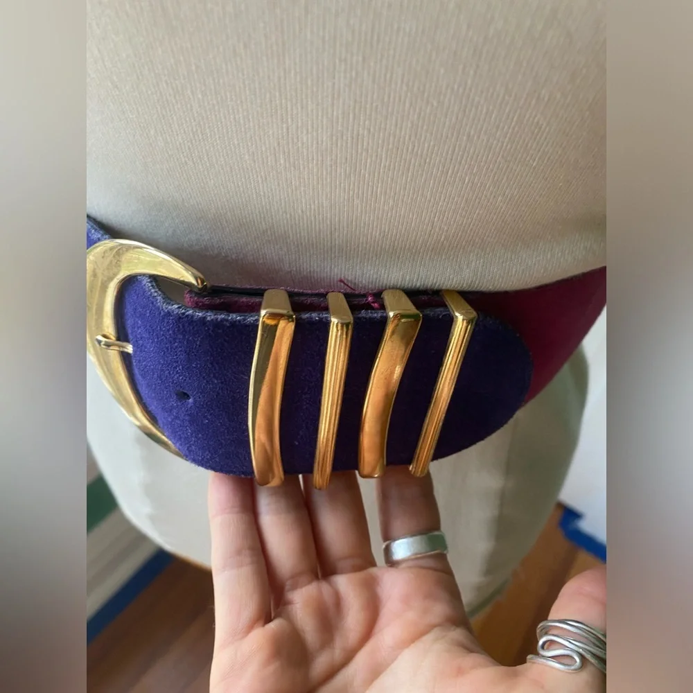 Vintage The Limited Suede Gold-Accent Wide Waist Belt black purple pink USA
